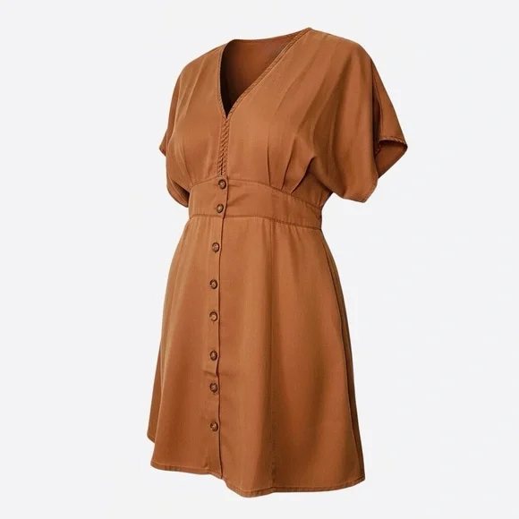 Quince Vintage Wash Tencel Button Front Dress Terracotta M - Picture 11 of 13